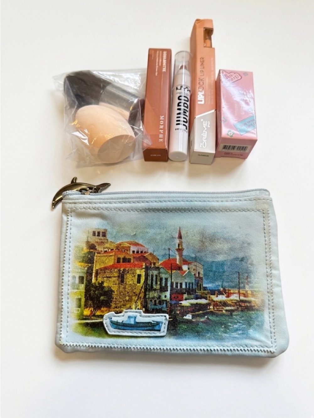 Postcard Cosmetic Pouch with Makeup Bundle